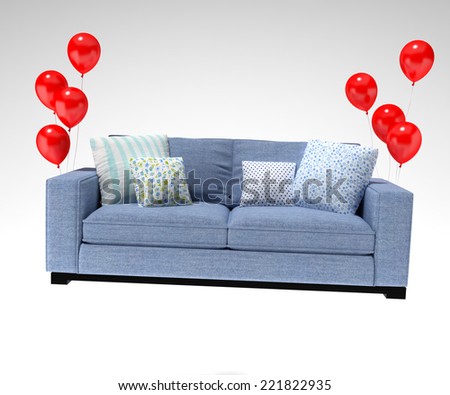 blue sofa and red balloon