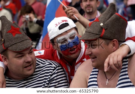SALZBURG - JUNE 14:  Russian National Team\'s fans during the match Greece-Russia during the Euro2008 Group D. June 14, 2008, in Salzburg, Austria
