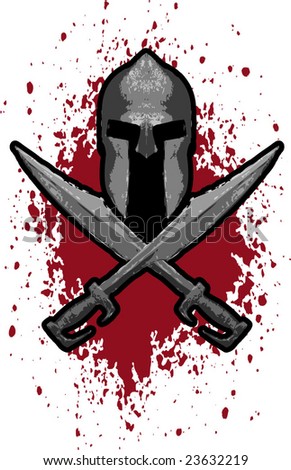 Great spartan soldier in battle dress with sword raised. Tattoo design gift