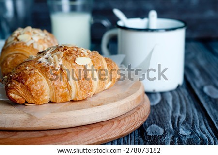 Fresh baked croissants, croissants with soft almond filling
