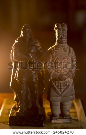 representation of two figures of warriors of old, a warrior of xiÃ?Â?Ã?Â¡n or tile, together with a hero of the Spanish Reconquest, Don Pelayo