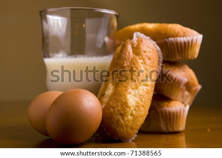 eggs, milk and cupcakes