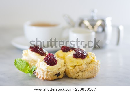 Open cream teas with clotted cream and jam