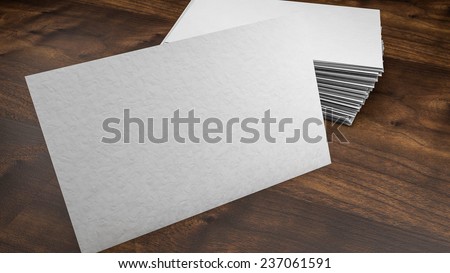 blank business cards on walnut background model 3d.