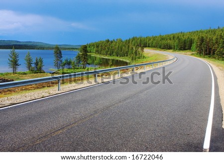 lonely road to russian-finnish border checkpoint Raja-Jooseppi, north Finland, Lapland, Scandinavia, Europe