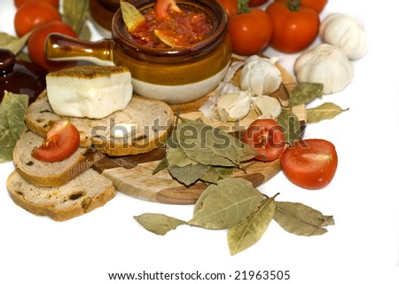 ukrainian  soup with tomato,garlic,bread