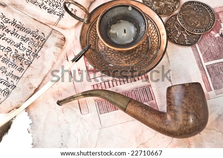 background with old  pipe and  old money