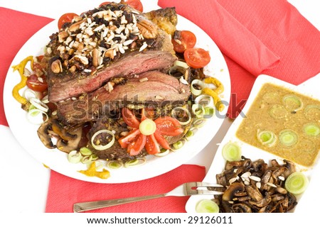 House meal with meat and mushroom