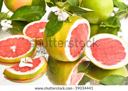 red grapefruit with leaves