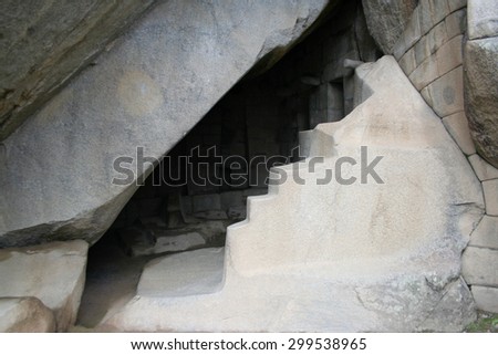 Inside of one of the houses, Ancient Incan city of Machu Picchu, Peru
