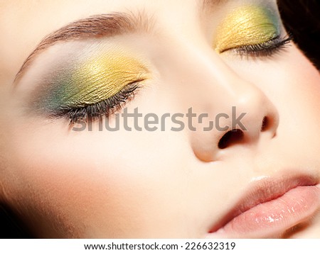 closeup portrait of attractive  caucasian  woman  studio shot lips  face  closeup makeup head eyes closed