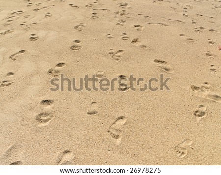 Footsteps In Sand. stock photo : foot steps on