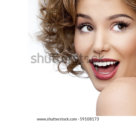stock photo attractive smiling woman portrait on white background