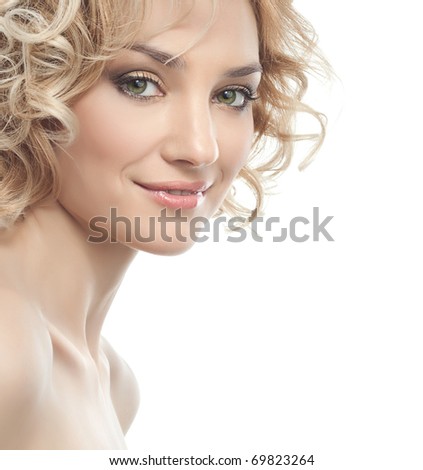 attractive smiling woman portrait on white