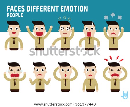 man faces showing different emotions.\Illustration isolated on white background