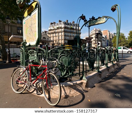 Bicycle at the Paris metro station, France