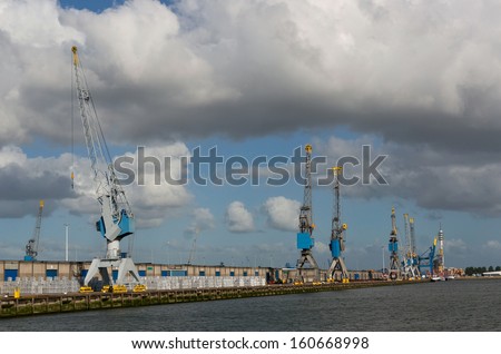 Harbour cranes in Rotterdam port, Netherlands