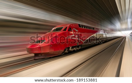 PARIS, FRANCE - AUGUST 30: Thalys high-speed train with motion blur on August 30, 2013 in Paris.