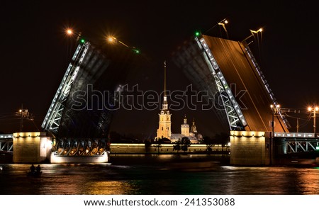 Night view of Palace Bridge in Saint-Petersburg, Russia