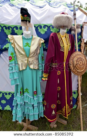 Tatar and Bashkir traditional clothing at the traditional house