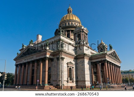 SAINT PETERSBURG, RUSSIA - SEPTEMBER 08: Saint Isaac\'s Cathedral  in St Petersburg on september 08, 2014 in St Petersburg. Was built in 1858