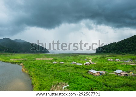 Rantee river lake village cultivate wayside straight mountain raining storm nature sprints motion