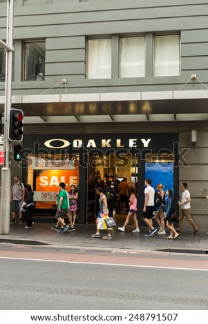 SYDNEY, AUSTRALIA - DECEMBER 31, 2014: The Oakley store located at 393 Georges Street in Sydney CBD is home to a world wide brand quality of sunglasses.