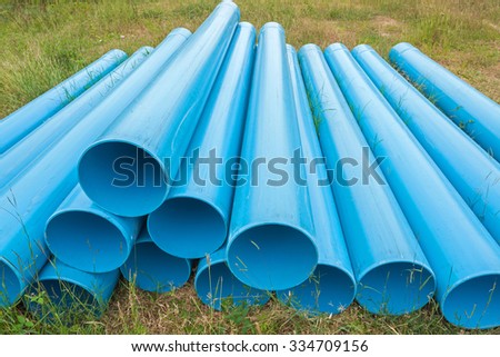 Blue pipes for construction on filed