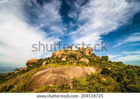 Big Rock Mountain with a deep blue sky with clouds - Atibaia - Sao Paulo - Brazil