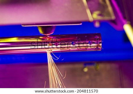Pipe laser cutting machine at work