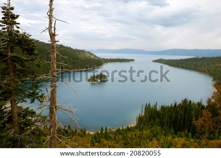 Emerald Bay on lake Tahoe on a cloudy day