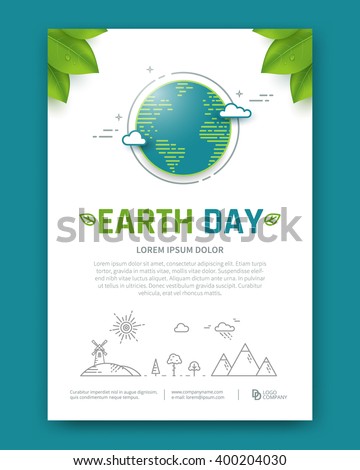 Earth day brochure or poster vector template. Planet in linear style.