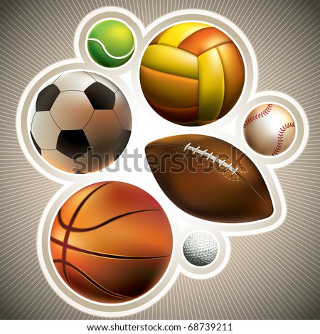 Composed set of different balls. Vector illustration.