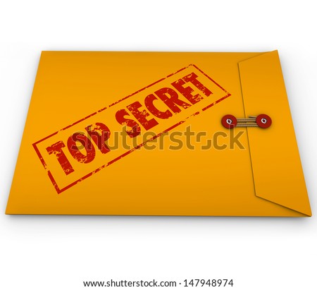 A yellow envelope with the stamped words Top Secret to illustrate that an important, confidential and classified document is inside