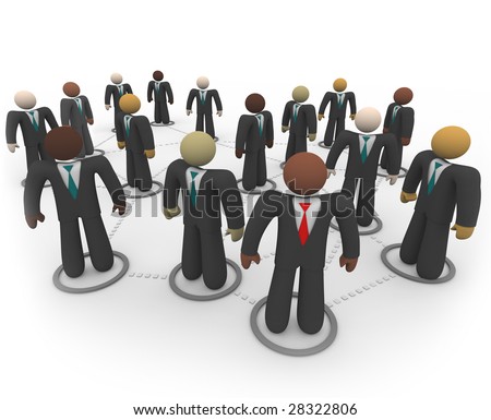 A diverse social network of business people in suits and ties