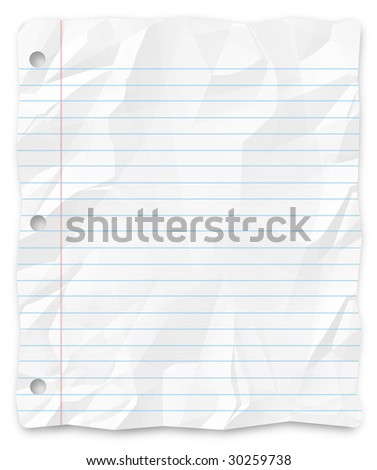 stock photo : A white, wrinkled piece of lined school paper background for stock photo : A white, wrinkled piece of lined school paper background for