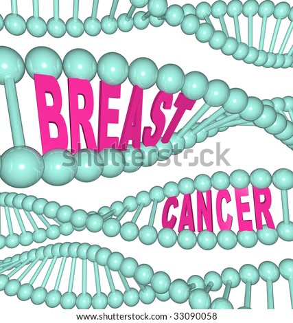 The words Breast Cancer in strands of DNA
