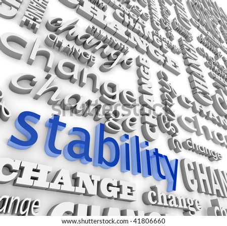 The word Stability surrounded by many versions of the word Change