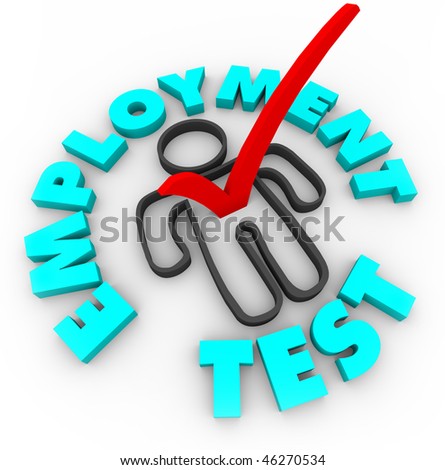 A red check mark in a box in the shape of a person, surrounded by the words Employment Test