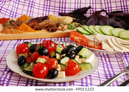 Table laid with vegetarian dishes