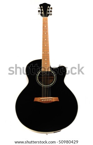Black acoustic guitar isolated on white