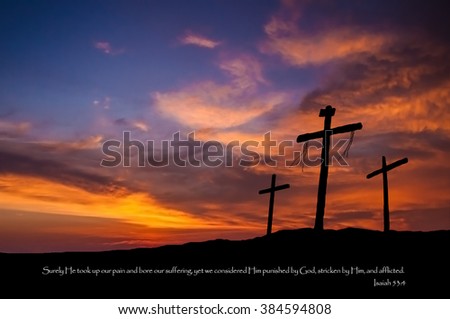 Religious background of Good Friday, calvary crucifixion with dramatic sky