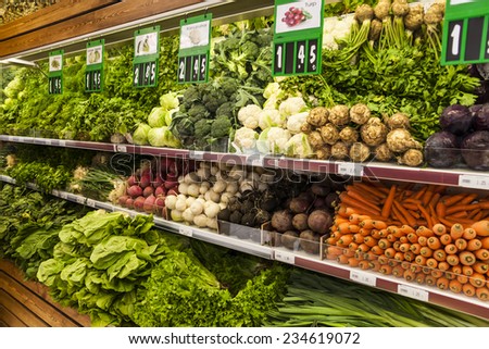 Green vegetables at a market stall