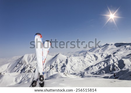 Pair of cross skis in snow