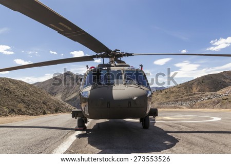 Ankara, Turkey - April 27, 2015: Sikorsky UH-60 Black Hawk helicopter on airfield.More than 2,000 UH-60 Black Hawk helicopter variants are in service with the US Military and more than 600 exported.