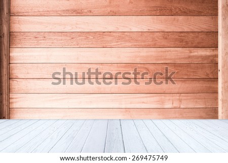 Brown wooden background with white wooden floor inside and carpentry concept