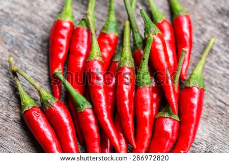 red peppers on wooden background, Thailand red hot chili peppers