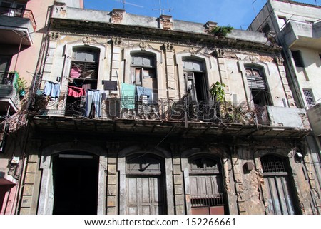 Urban view of an old building and his balcony in old Havana, Cuba