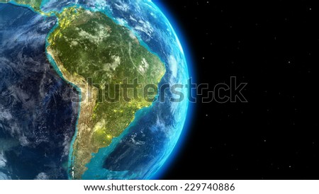 South America continent along  with city lights from outer space-Elements of this image furnished by NASA