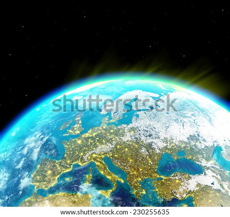 Continental Europe with city lights viewed from outer space - Elements of this image furnished by NASA